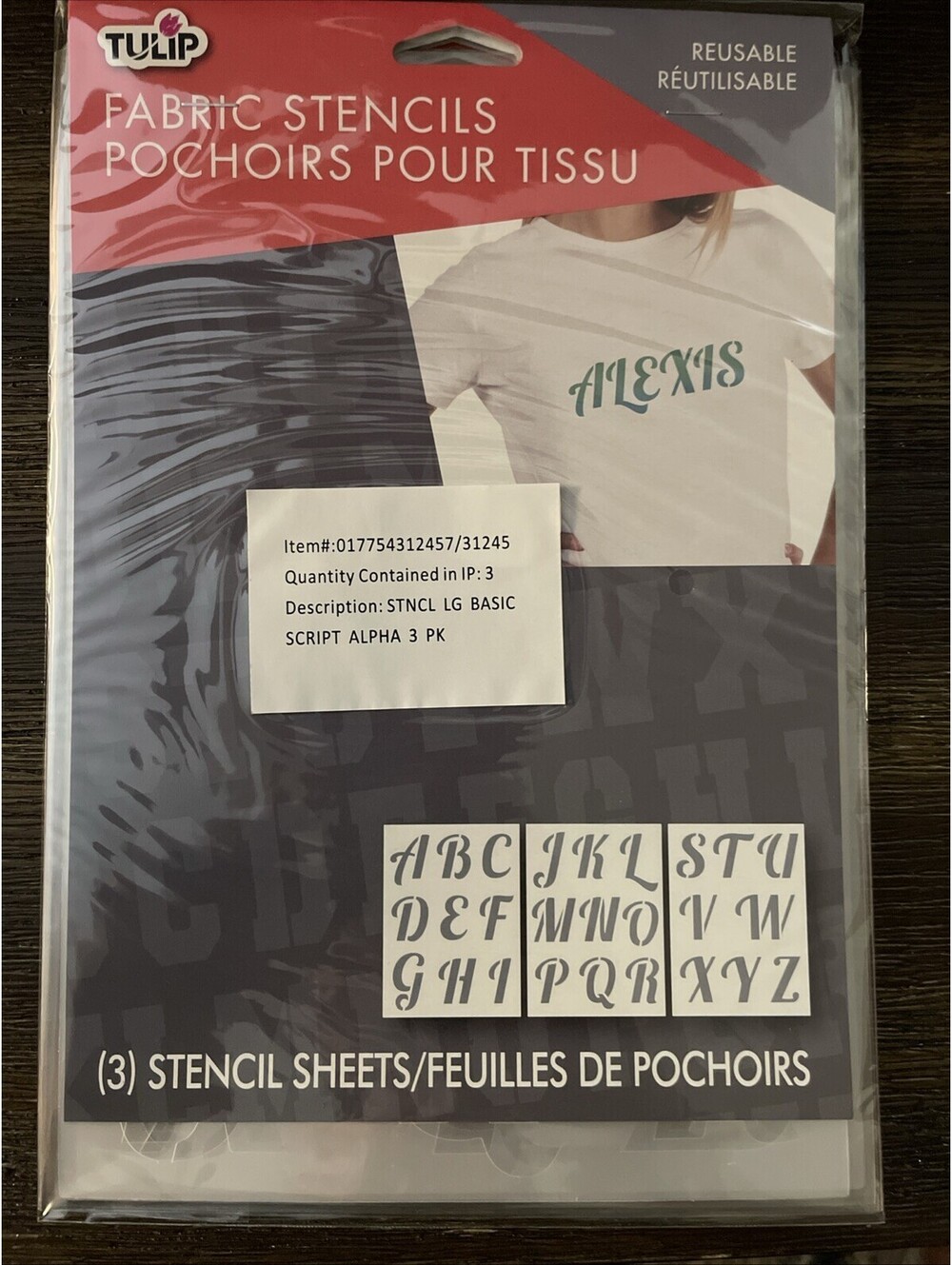 3 Packs - Tulip Fabric Stencils -  ALPHA - 3  Sheets Per Pack